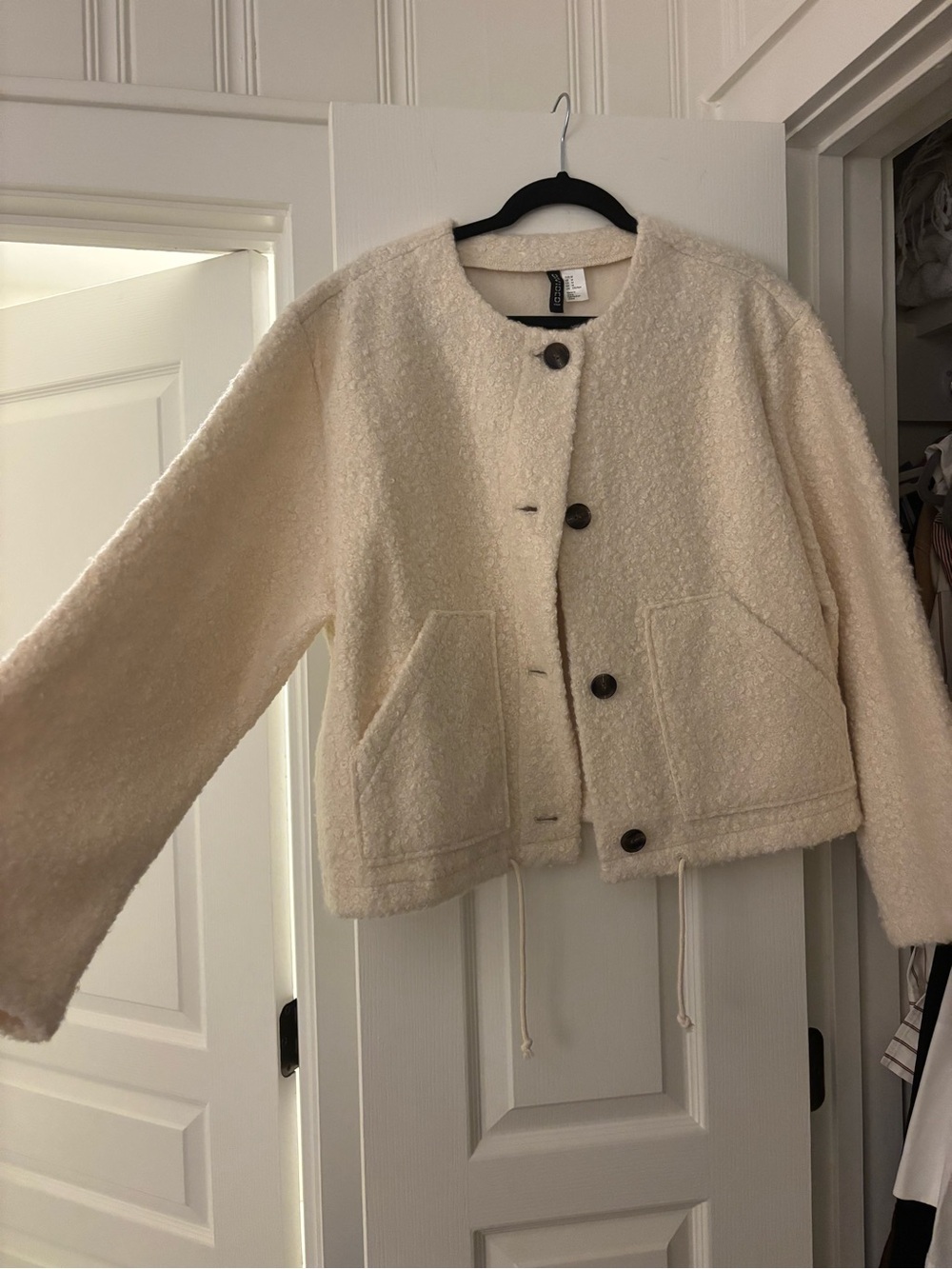 H&M Cream Teddy Bouclé Jacket with Patch Pockets
